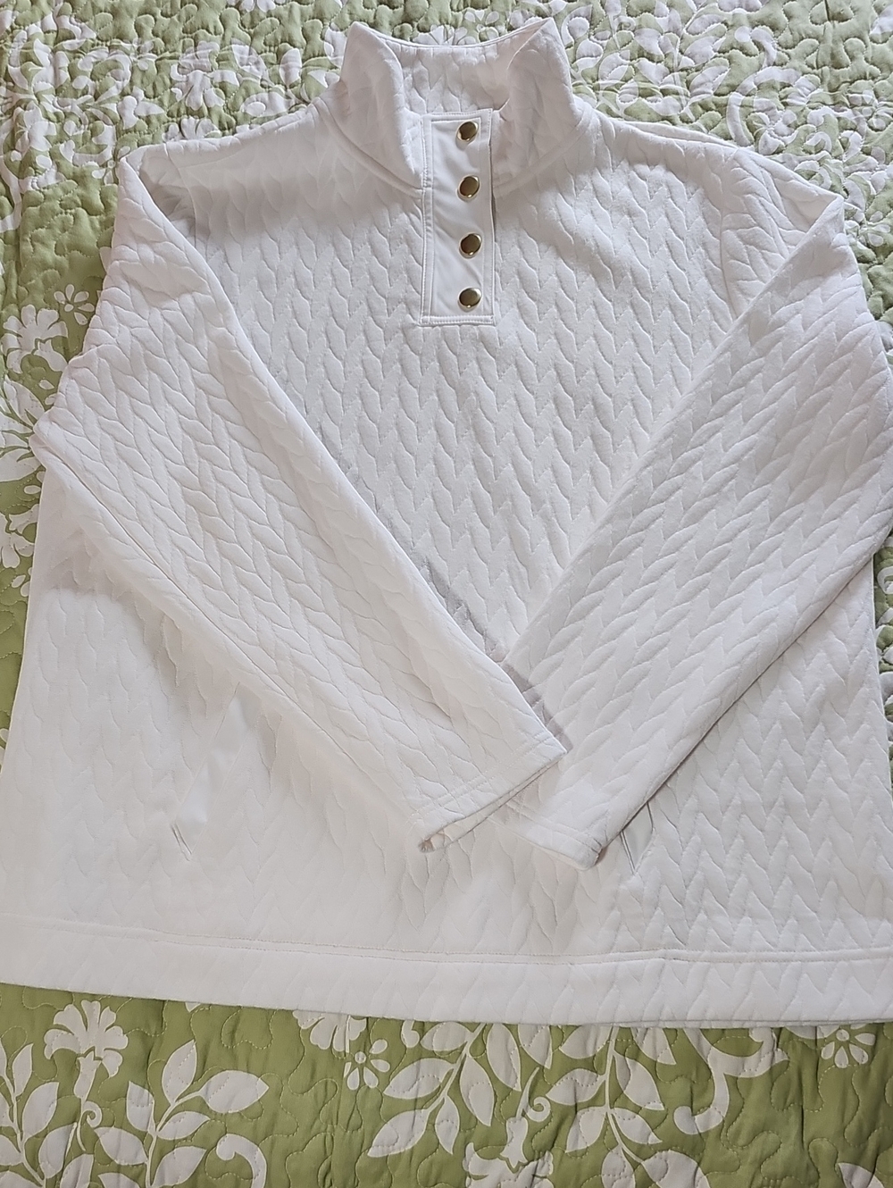 croft & barrow White Quilted Snap-Neck Pullover Sweater